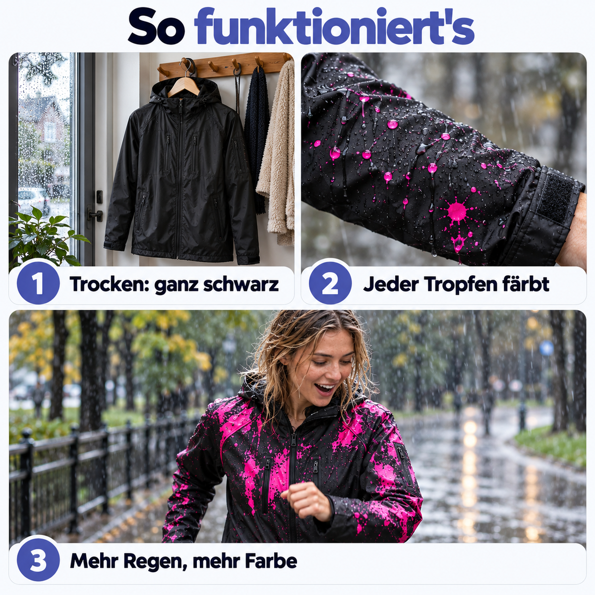 Unisex Regenjacke, die im Regen die Farbe wechselt