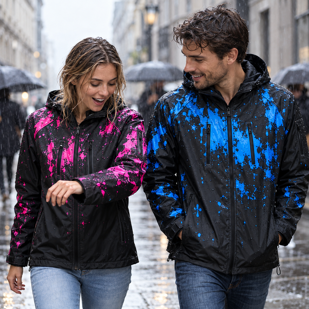 Unisex Regenjacke, die im Regen die Farbe wechselt